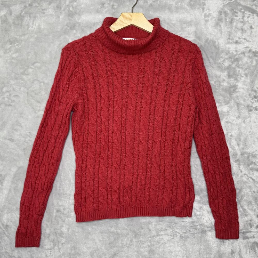 Talbots Sweater Womens Large Petite Cable Knit Turtleneck Angora Blend Pullover